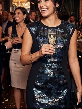 Ted Baker NAMORA Blue & Black Camouflage Sequin Panel Sheath Dress 3